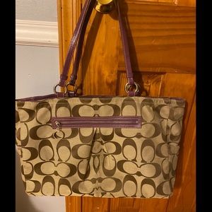 Coach tote bag - brown with purple trim